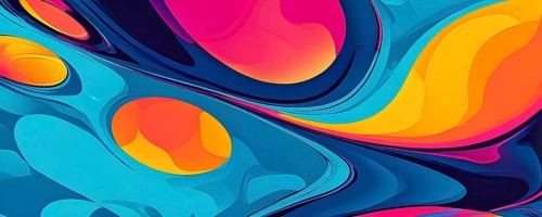 Abstract organic shapes converge in a kaleidoscope of vibrant colors in a minimalist design, AI