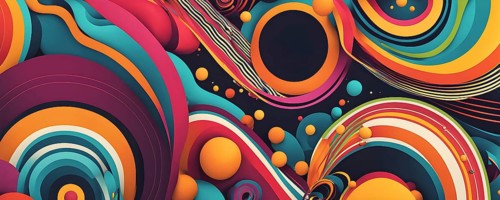 Abstract organic shapes converge in a kaleidoscope of vibrant colors in a minimalist design, AI