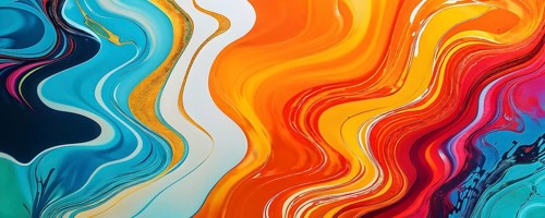 Abstract organic shapes converge in a kaleidoscope of vibrant colors in a minimalist design, AI