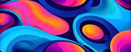 Abstract organic shapes converge in a kaleidoscope of vibrant colors in a minimalist design, AI
