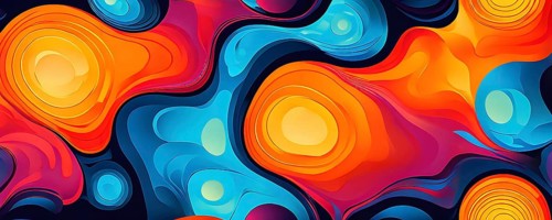 Abstract organic shapes converge in a kaleidoscope of vibrant colors in a minimalist design, AI