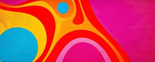 Abstract organic shapes converge in a kaleidoscope of vibrant colors in a minimalist design, AI