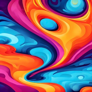 Abstract organic shapes converge in a kaleidoscope of vibrant colors in a minimalist design, AI