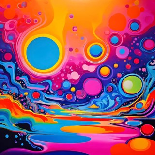 Abstract organic shapes converge in a kaleidoscope of vibrant colors in a minimalist design, AI