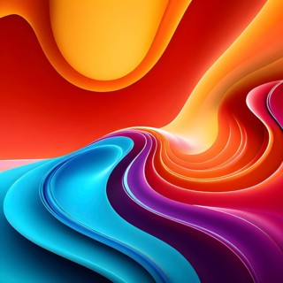 Abstract organic shapes converge in a kaleidoscope of vibrant colors in a minimalist design, AI