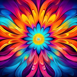 Abstract organic shapes converge in a kaleidoscope of vibrant colors in a minimalist design, AI