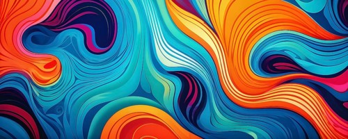 Abstract organic shapes converge in a kaleidoscope of vibrant colors in a minimalist design, AI
