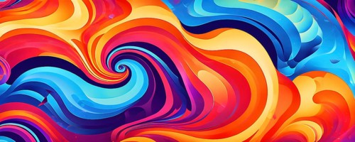 Abstract organic shapes converge in a kaleidoscope of vibrant colors in a minimalist design, AI