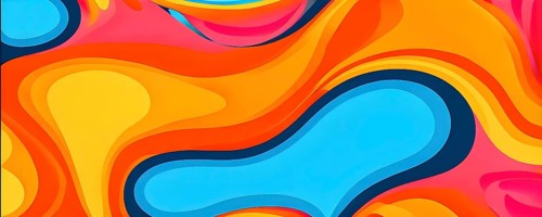 Abstract organic shapes converge in a kaleidoscope of vibrant colors in a minimalist design, AI