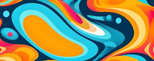 Abstract organic shapes converge in a kaleidoscope of vibrant colors in a minimalist design, AI