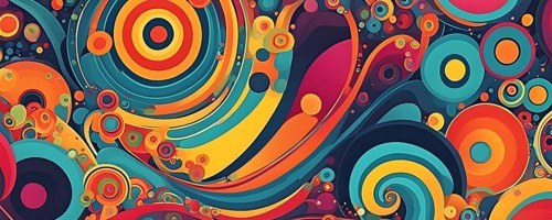 Abstract organic shapes converge in a kaleidoscope of vibrant colors in a minimalist design, AI