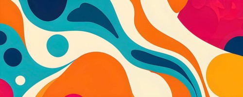 Abstract organic shapes converge in a kaleidoscope of vibrant colors in a minimalist design, AI