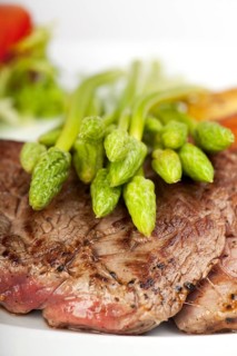 Wild asparagus on steak