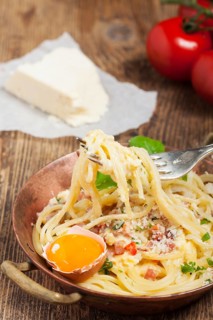Closeup of spaghetti carbonara
