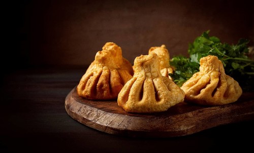 Deep-fried khinkali, khinkali with meat, traditional Georgian dish, no people