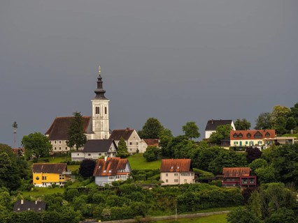 Frauenberg pilgrimage church in the evening light, near Leibnitz, Styria, Austria, Europe
