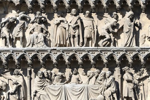 Detail of the Passion portal, south transept façade, Cologne Cathedral, Cologne, North