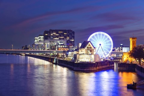Crane houses, Imhoff Chocolate Museum, Ferris wheel and Malako Tower, Cologne, North