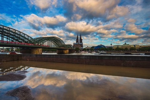 Hohenzollern Bridge, Cologne Cathedral, Central Station and Musical Dome, Cologne, North