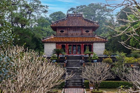 Imperial Minh Mang Tomb in Hue city, Vietnam. A UNESCO World Heritage Site. Beautiful day with blue