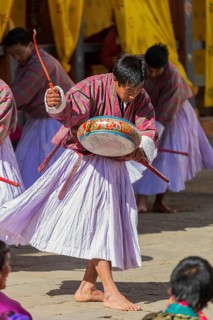 Monks rehearsing the dance of demons in the Lord of Death at Tsechu festival in the Trongsa Dzong