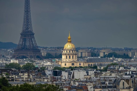 City view, view from the Panthéon to the golden dome of the Invalides Cathedral, Paris,