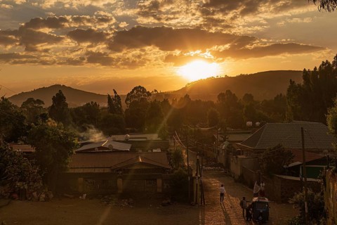 Early morning sunrise street scene in Lalibela, Ethiopia, Africa