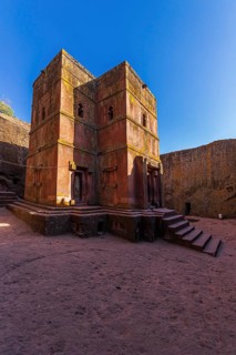Church of Saint George or Bet Giyorgis in Amharic in the shape of a cross. The churches of Lalibela