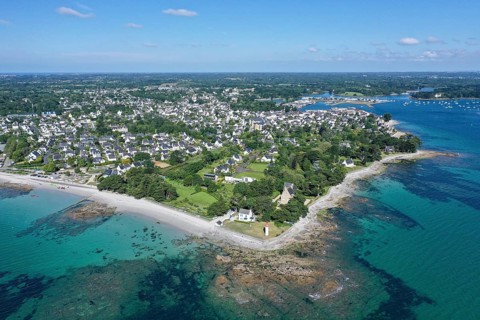 Aerial view of the coast of Loctudy, Finistere Penn ar Bed department, Brittany Breizh region,