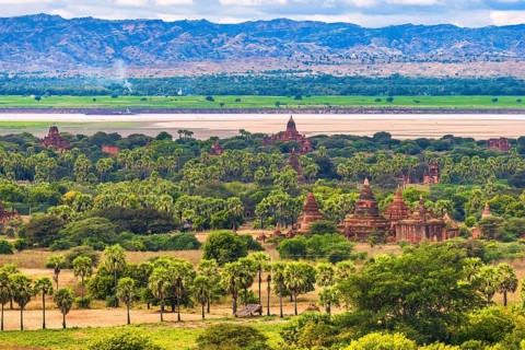The old ruins in the landscape of Bagan