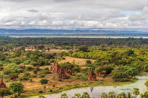 The old ruins in the landscape of Bagan