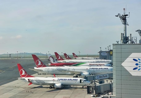 New Istanbul International Airport in Turkey, with Turkish Airlines planes