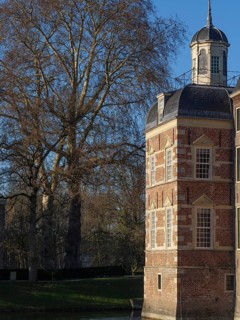 Brick castle tower in a wintry park landscape, ruurlo, gelderland, the netherlands