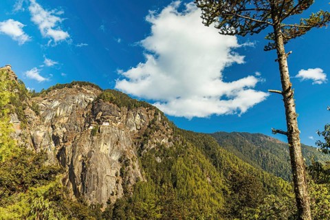 View of Taktshang Monastery on the mountain in Paro
