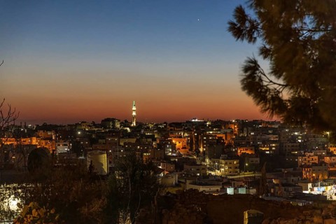 Madaba cityscape right after sunset