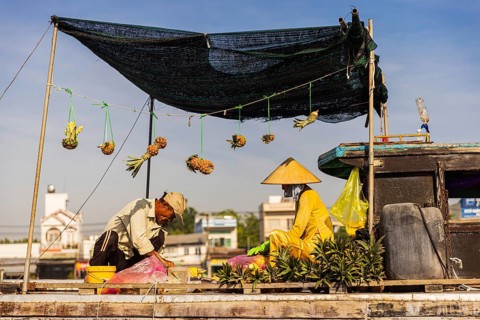 Fruit merchant at Cai Rang Floating Market on the Mekong river