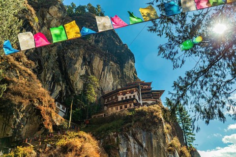View of Taktshang Monastery on the mountain in Paro, Bhutan, Asia