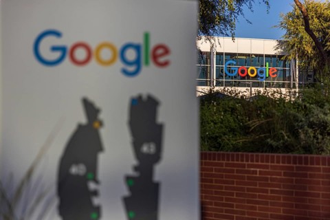 Exterior scene at the Googleplex, the corporate headquarters complex of Google and its parent
