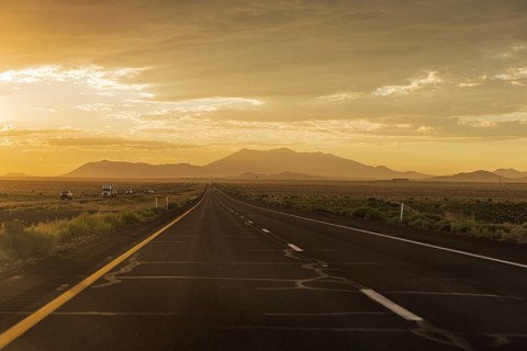 Real sunset on an highway leading to Flagstaff