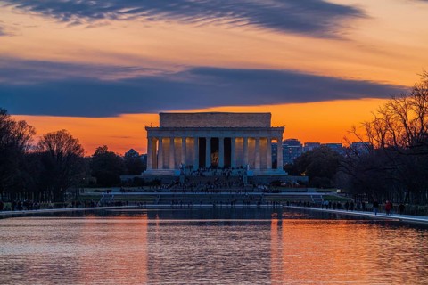 Tourists at the Lincoln Memorial in Washington D.C