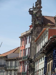 Detailed sight with sculptures and neighbouring houses, Porto, Douro, Portugal, Europe