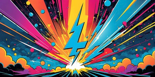Abstract pop art comic illustration in vibrant colors with thunderbolt crackling across the canvas,