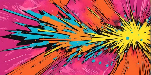 Abstract pop art comic illustration in vibrant colors with thunderbolt crackling across the canvas,