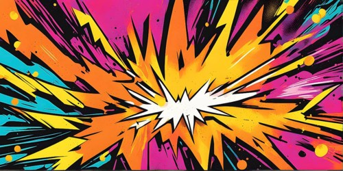 Abstract pop art comic illustration in vibrant colors with thunderbolt crackling across the canvas,