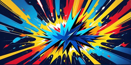 Abstract pop art comic illustration in vibrant colors with thunderbolt crackling across the canvas,