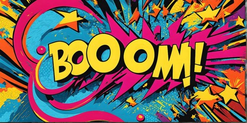 Abstract pop art comic illustration in vibrant colors with thunderbolt crackling across the canvas,