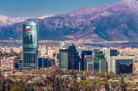 Skyline of Santiago de Chile with modern office buildings in 2010