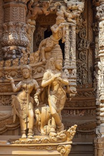 Close-up of wooden sculptures of a religious temple in Asia, Pattaya, Thailand, Asia