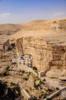 St. George Orthodox Monastery is located in Wadi Qelt. The sixth-century cliff-hanging complex,