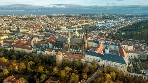 Aerial view of Prague Castle and Saint Vitus Cathedral